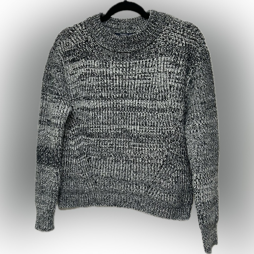 Hayes Marled Knit Sweater Medium Black White Chunky Cozy Pullover